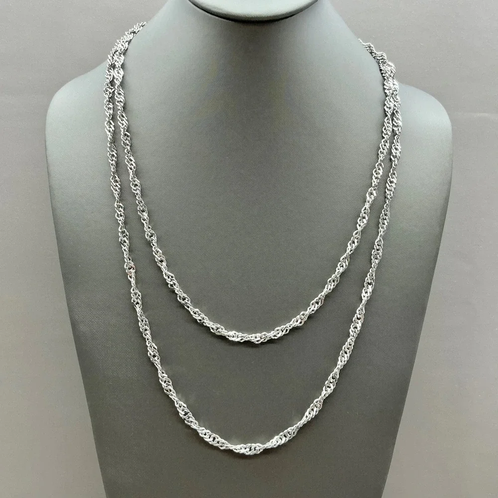 Necklace Silver Tone Twisted Rope Chain Long Layering Statement 40 Inch Classic